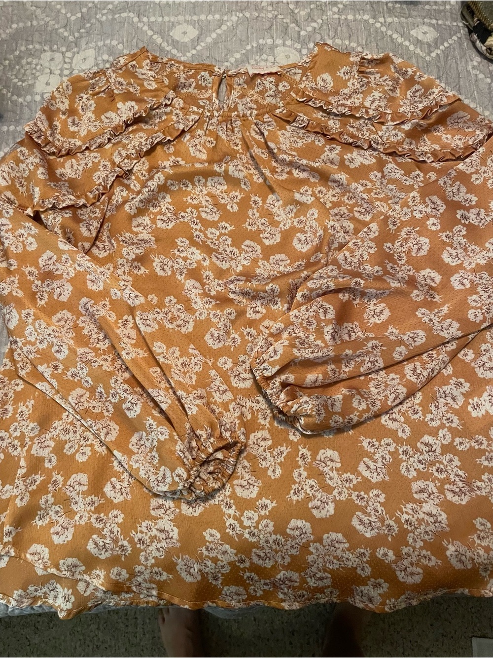 Women’s Rust Floral Ruffle Blouse